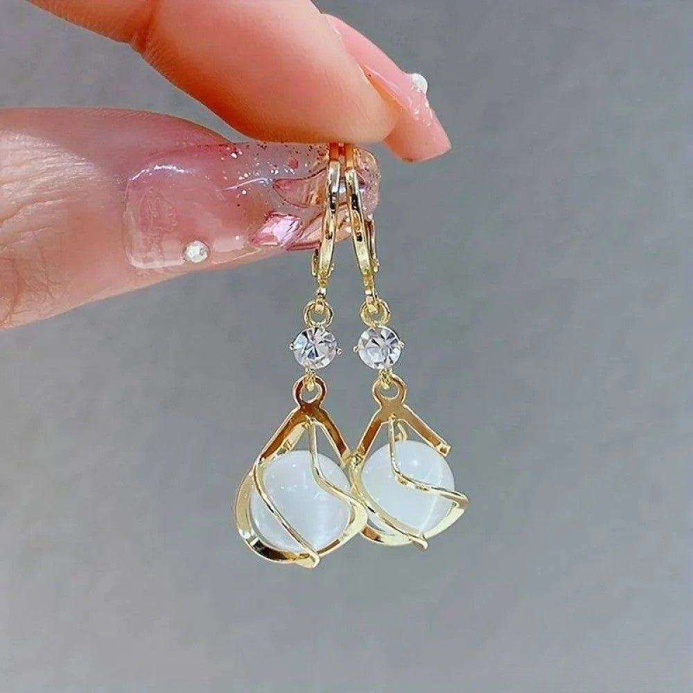 Zinara | Antique White Opal Gold Drop Earrings