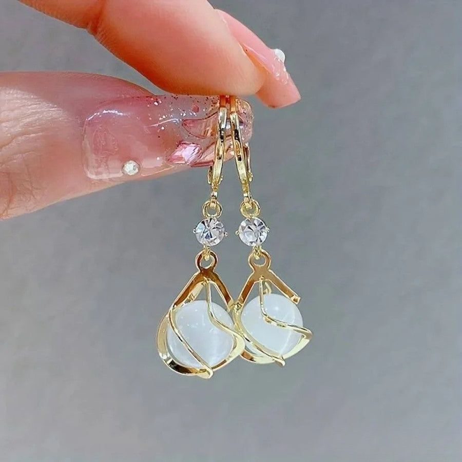 Zinara | Antique White Opal Gold Drop Earrings