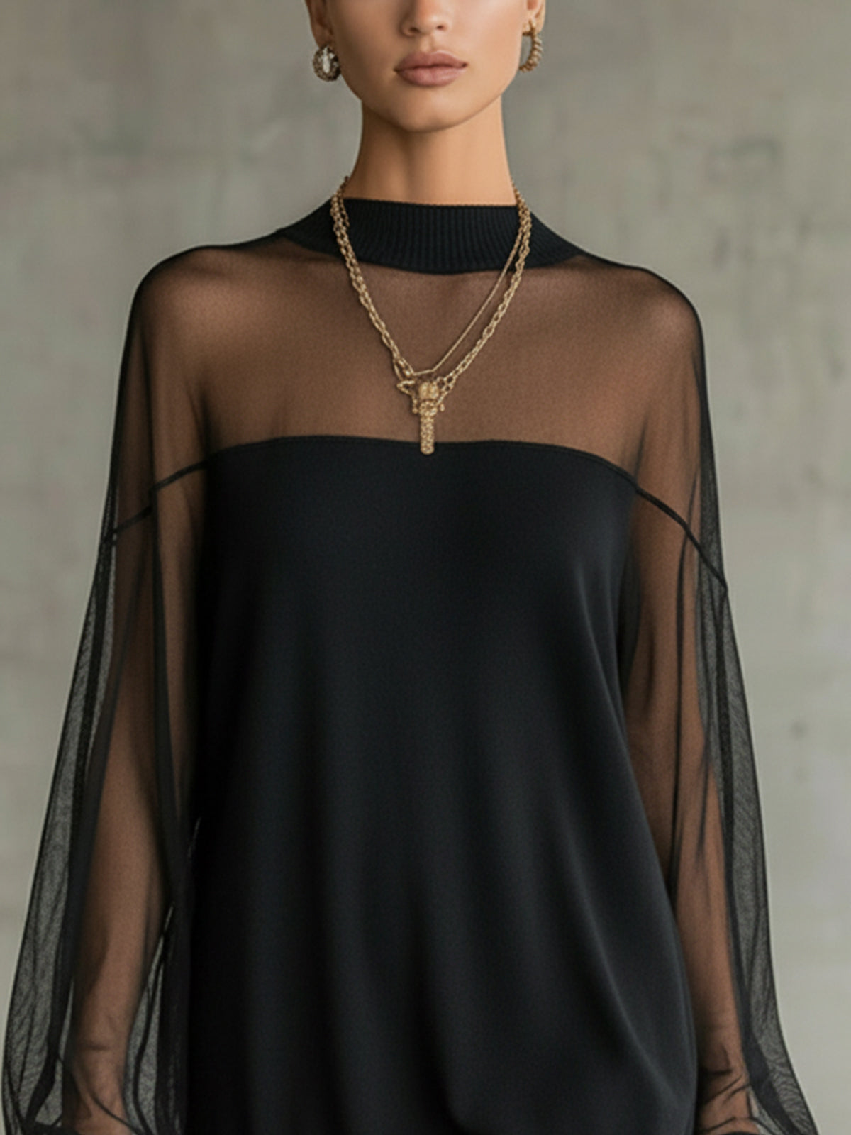 AMELIE™ | ELEGANT BLACK MINI DRESS WITH MESH SLEEVES