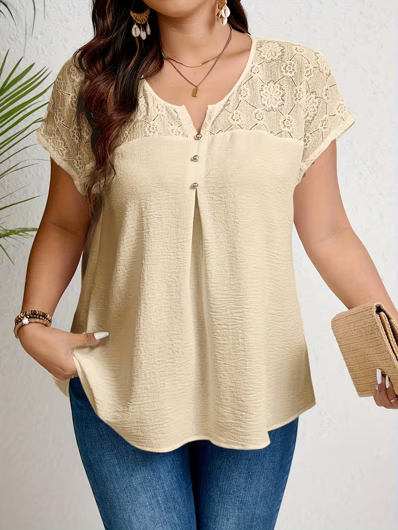 Elodie | Lace Yoke Button Top