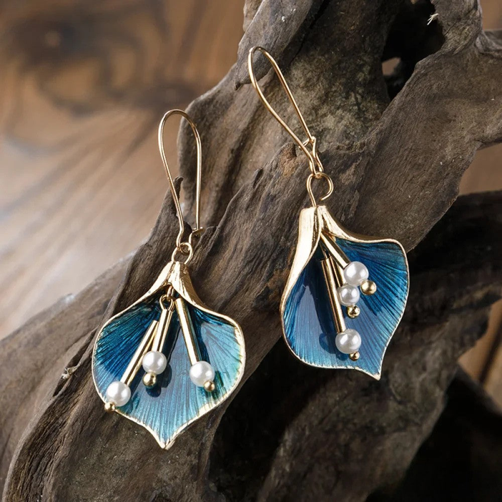 Zola | Antique Blue Lotus Silver Earrings