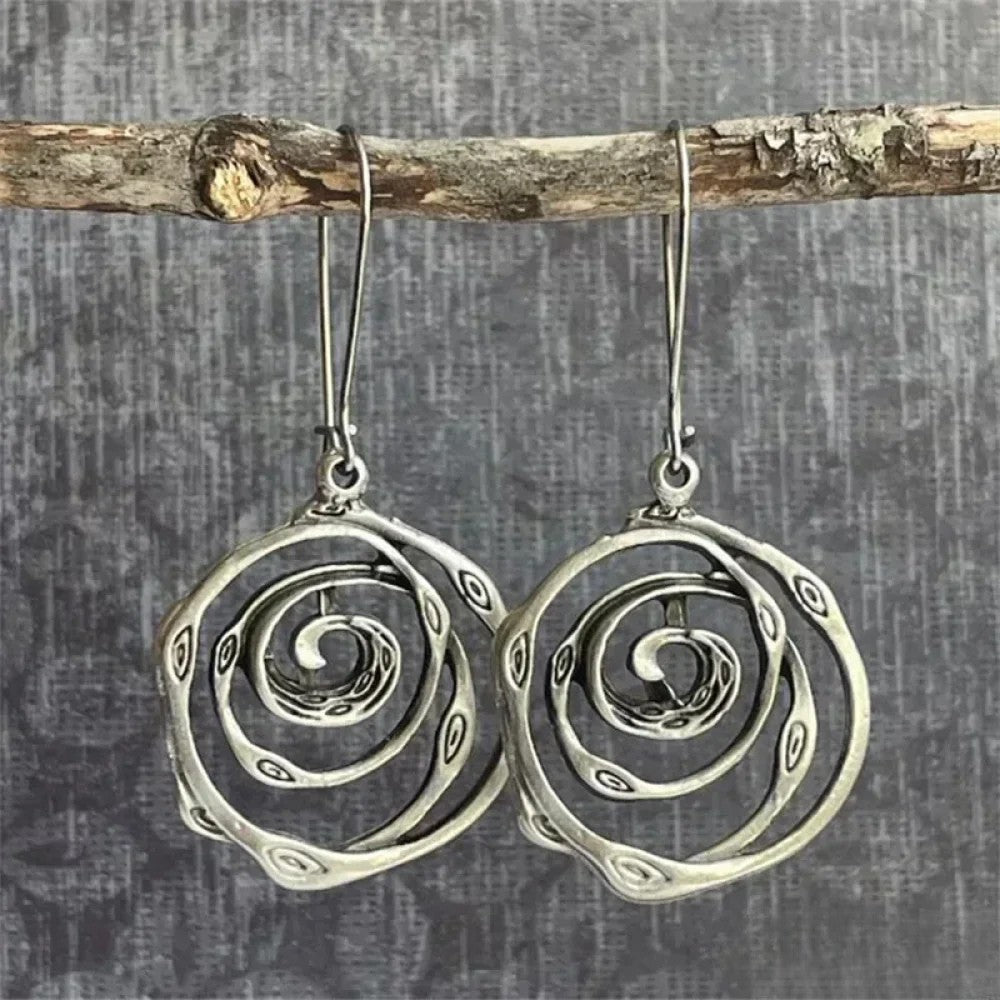 Teal | Retro Silver Earrings in Labyrinth Design