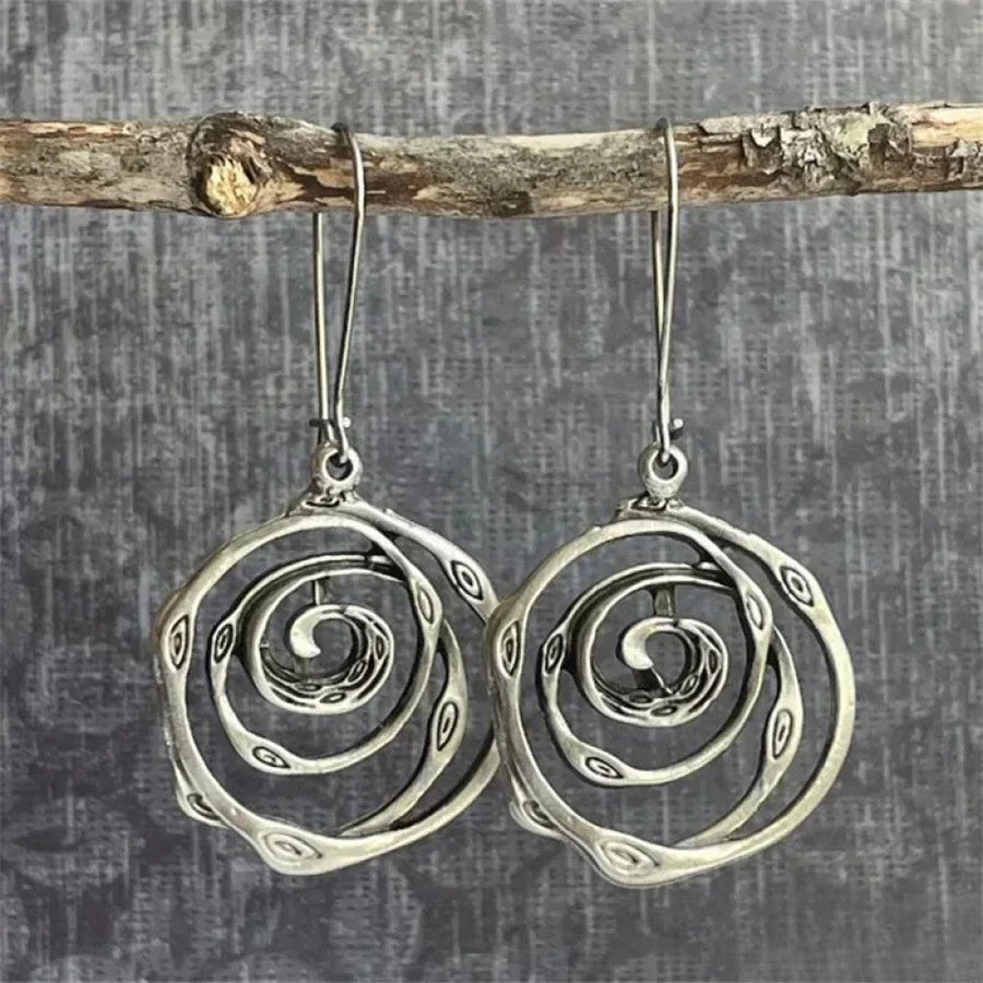 Teal | Retro Silver Earrings in Labyrinth Design