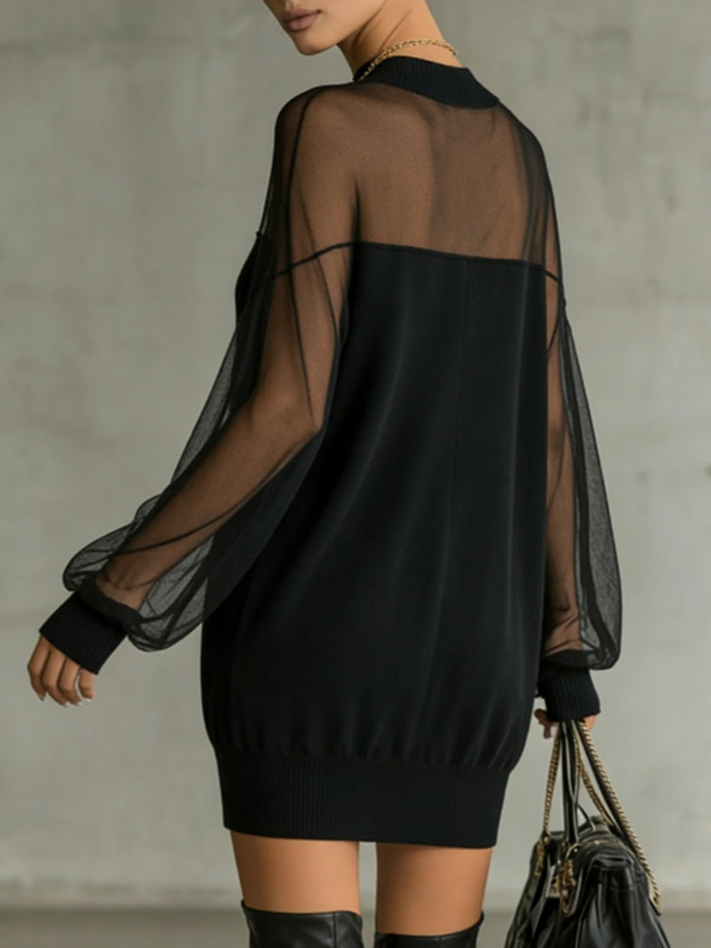AMELIE™ | ELEGANT BLACK MINI DRESS WITH MESH SLEEVES