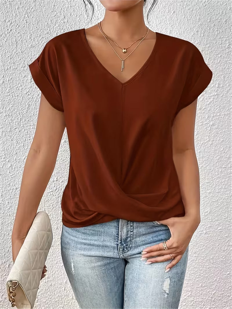 Saskia | Twist-Hem V-Neck Tee