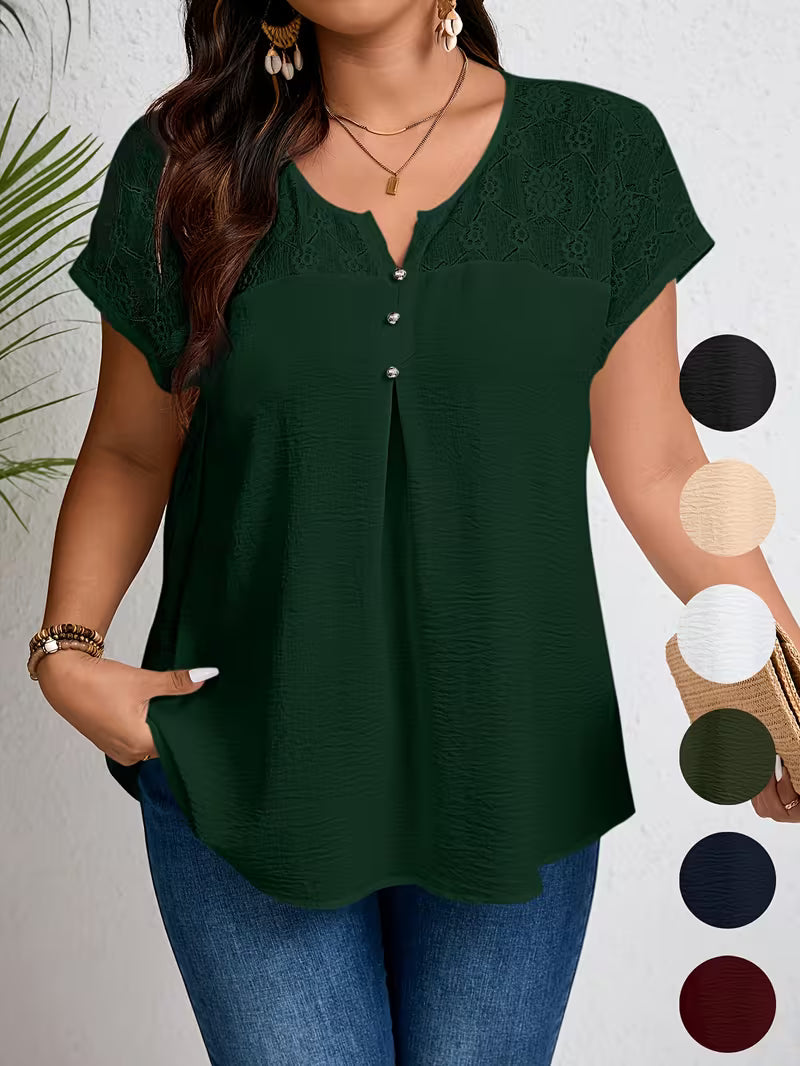 Elodie | Lace Yoke Button Top