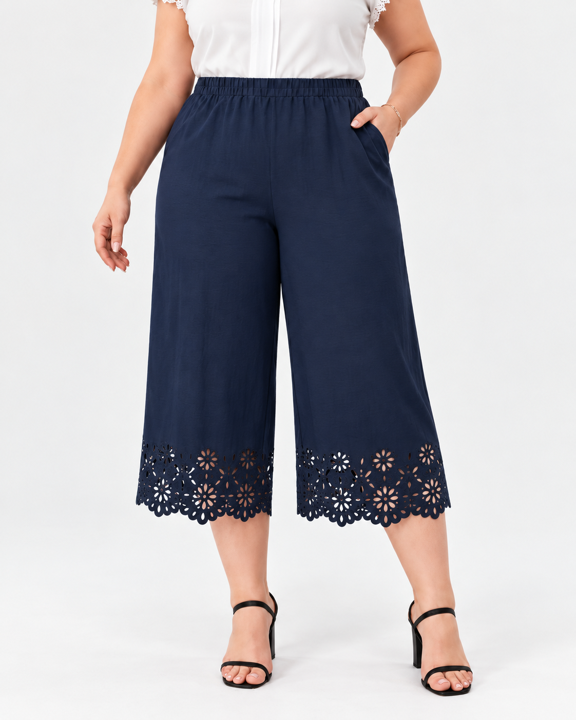 Lola | Cutwork Lace Hem Capri Pants