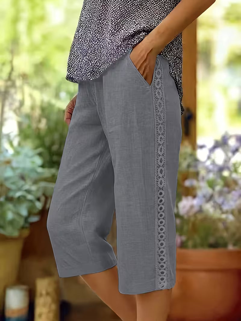 Cassidy | Lace-Trim Capri Pants with Pockets