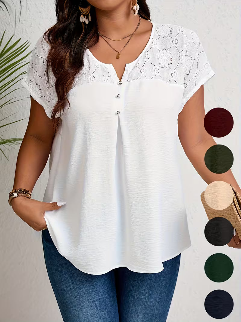 Elodie | Lace Yoke Button Top