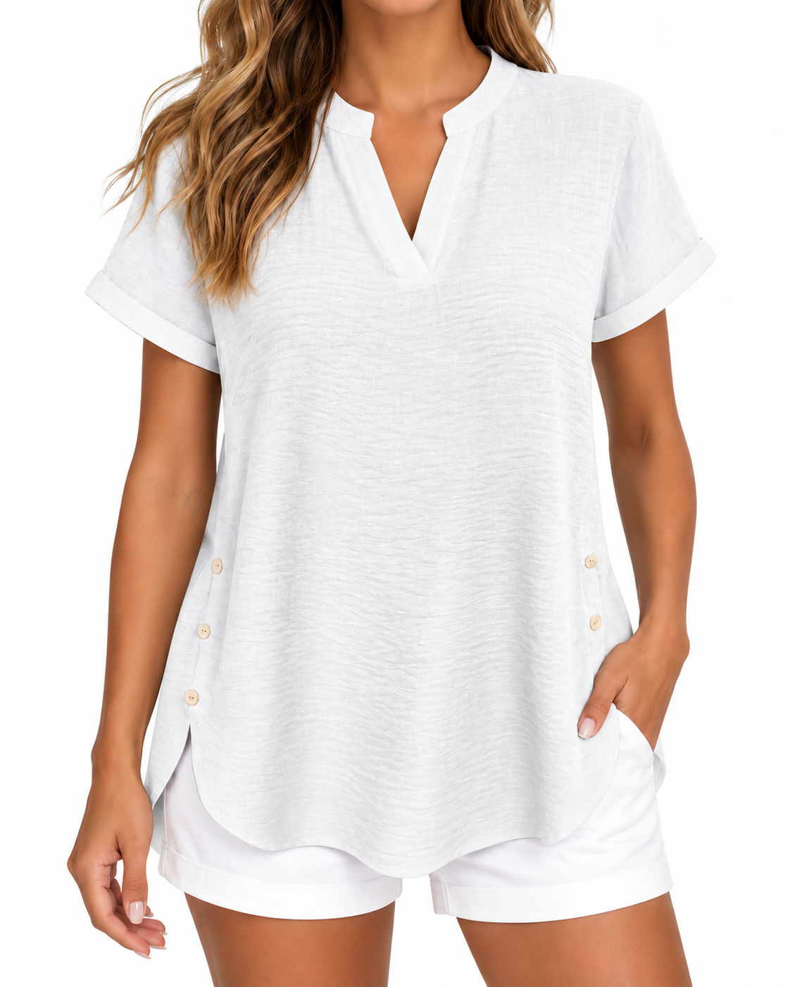 Harper | Side-Button Split Hem Blouse