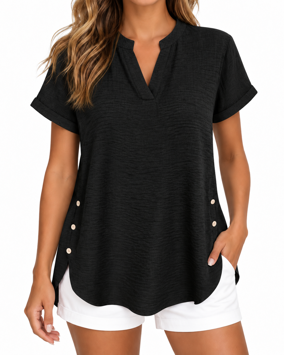 Harper | Side-Button Split Hem Blouse