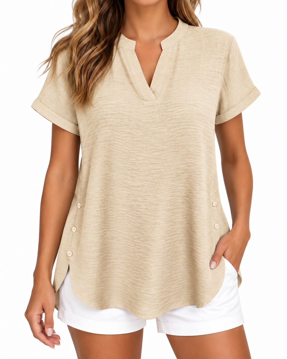 Harper | Side-Button Split Hem Blouse