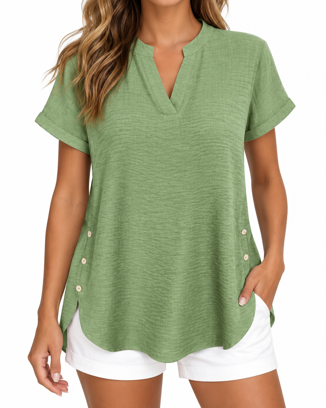 Harper | Side-Button Split Hem Blouse