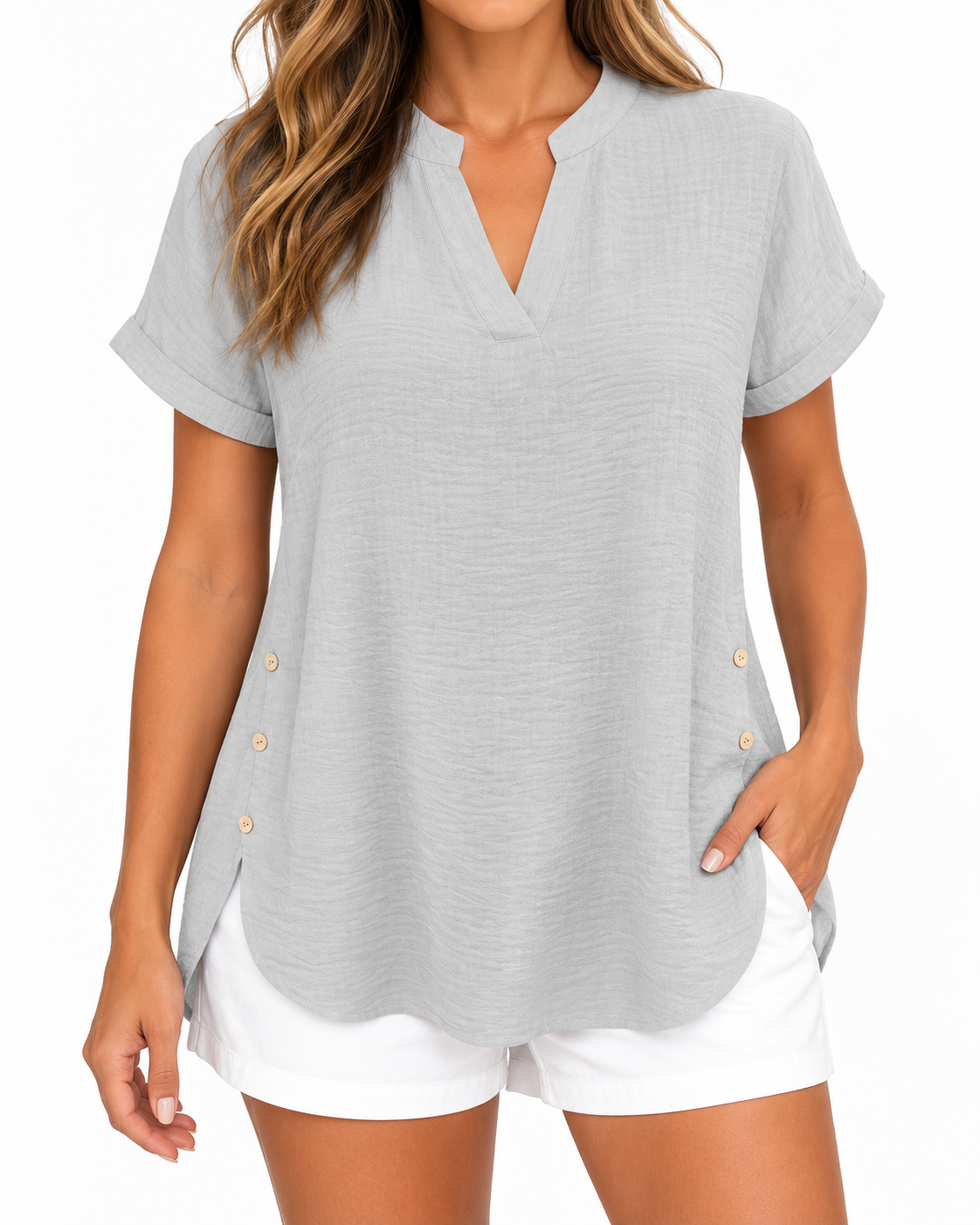 Harper | Side-Button Split Hem Blouse
