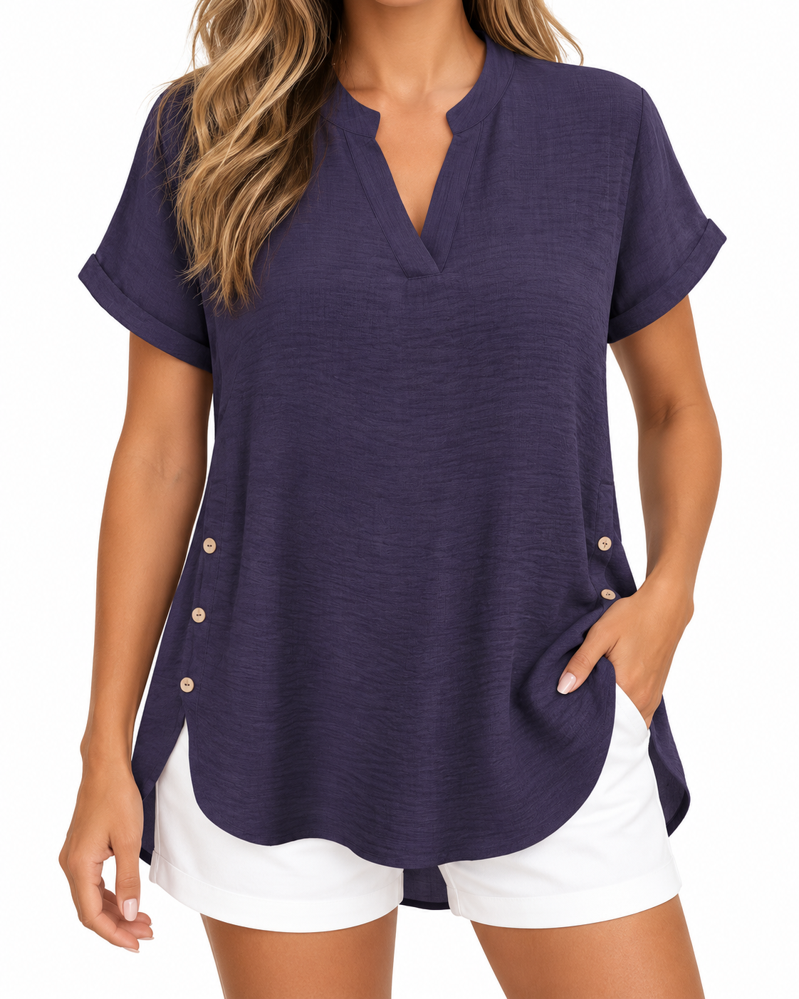 Harper | Side-Button Split Hem Blouse