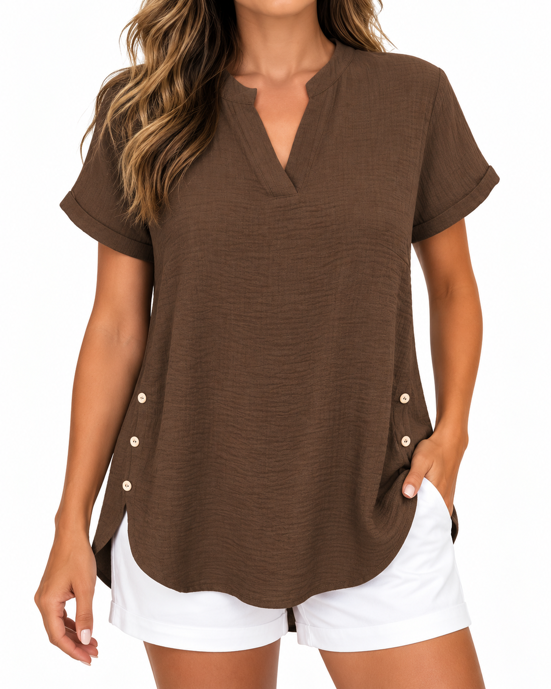 Harper | Side-Button Split Hem Blouse