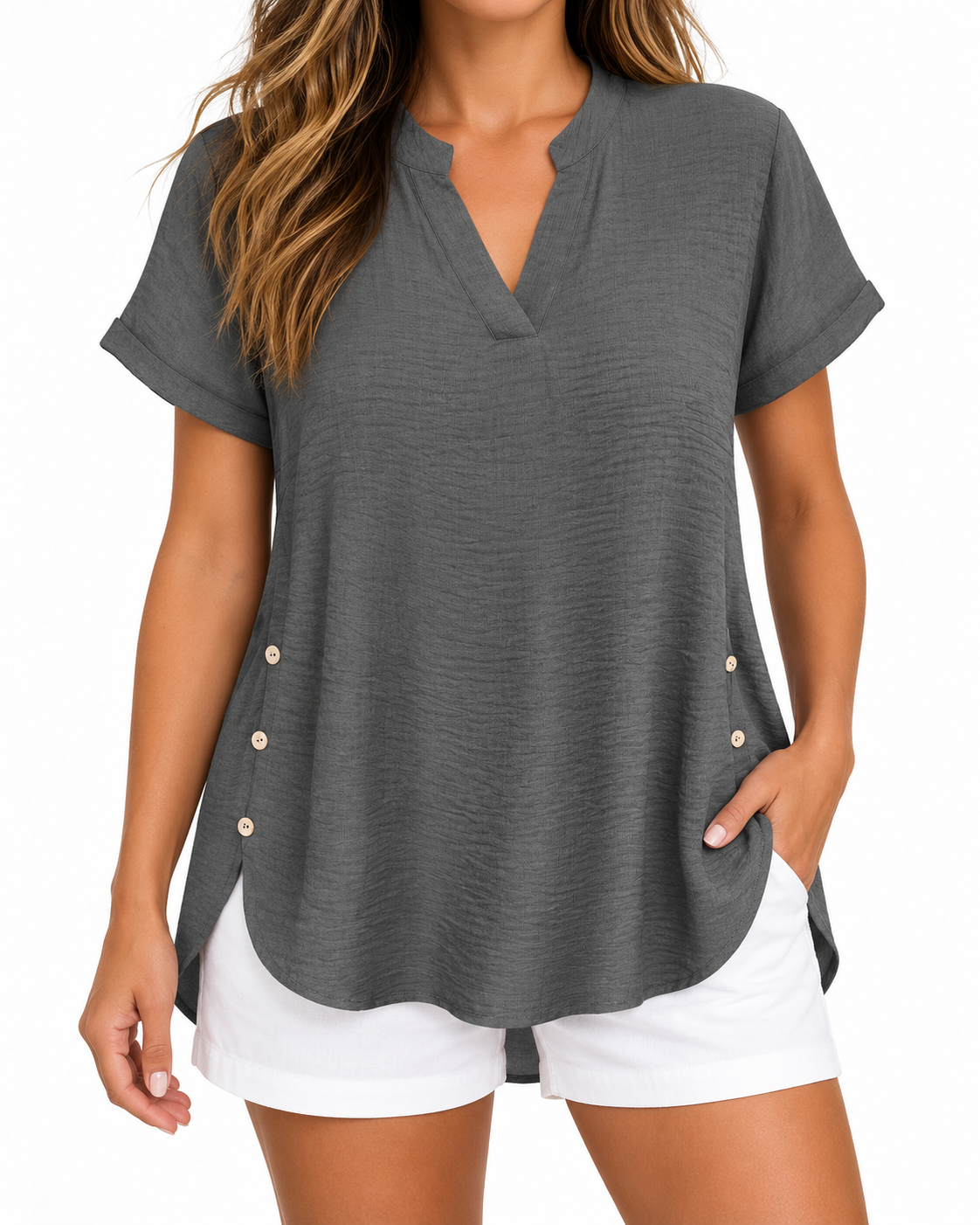 Harper | Side-Button Split Hem Blouse