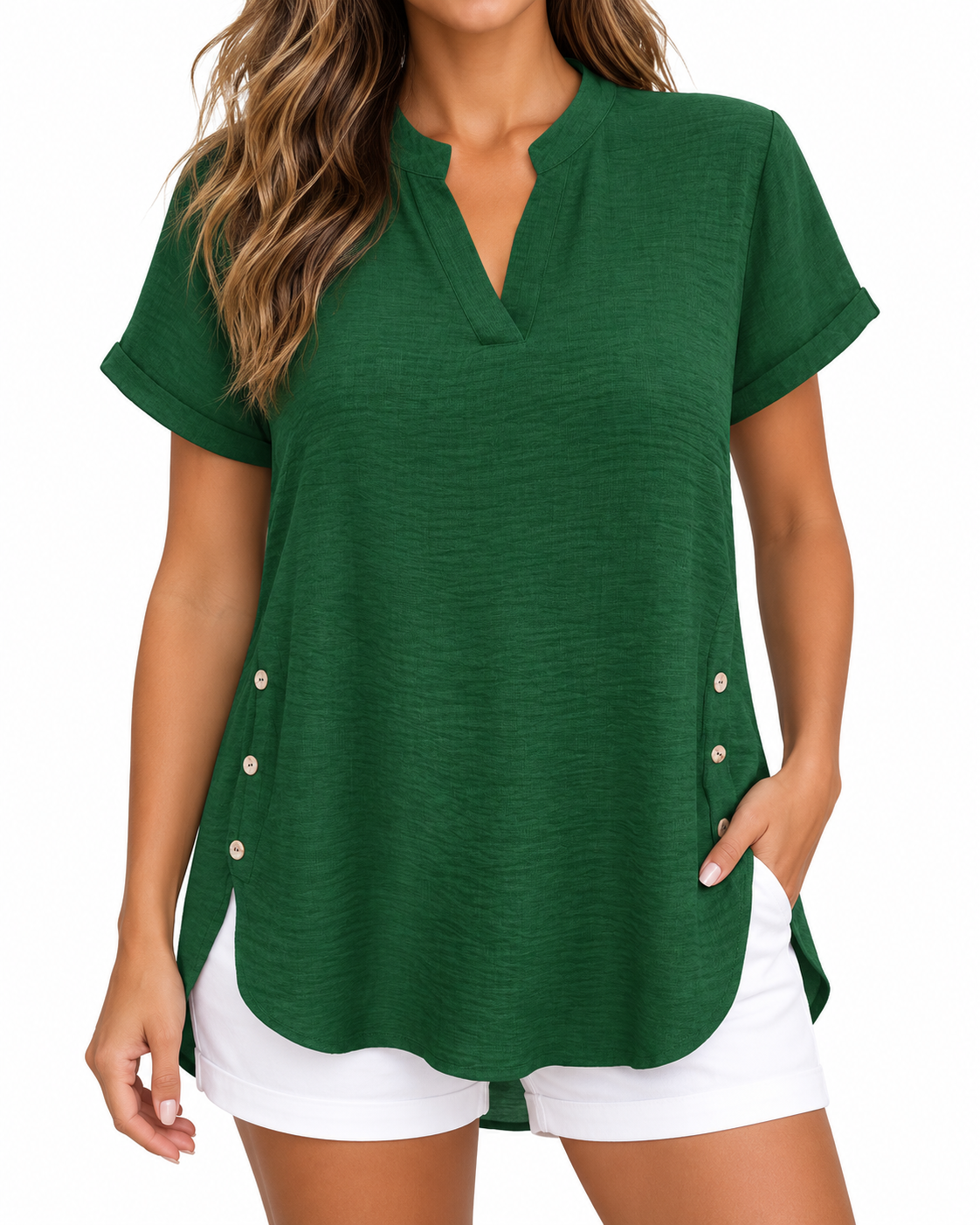 Harper | Side-Button Split Hem Blouse