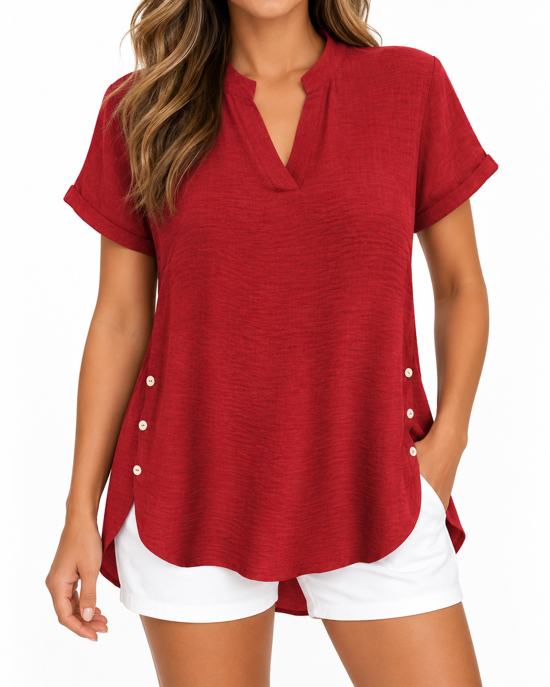 Harper | Side-Button Split Hem Blouse