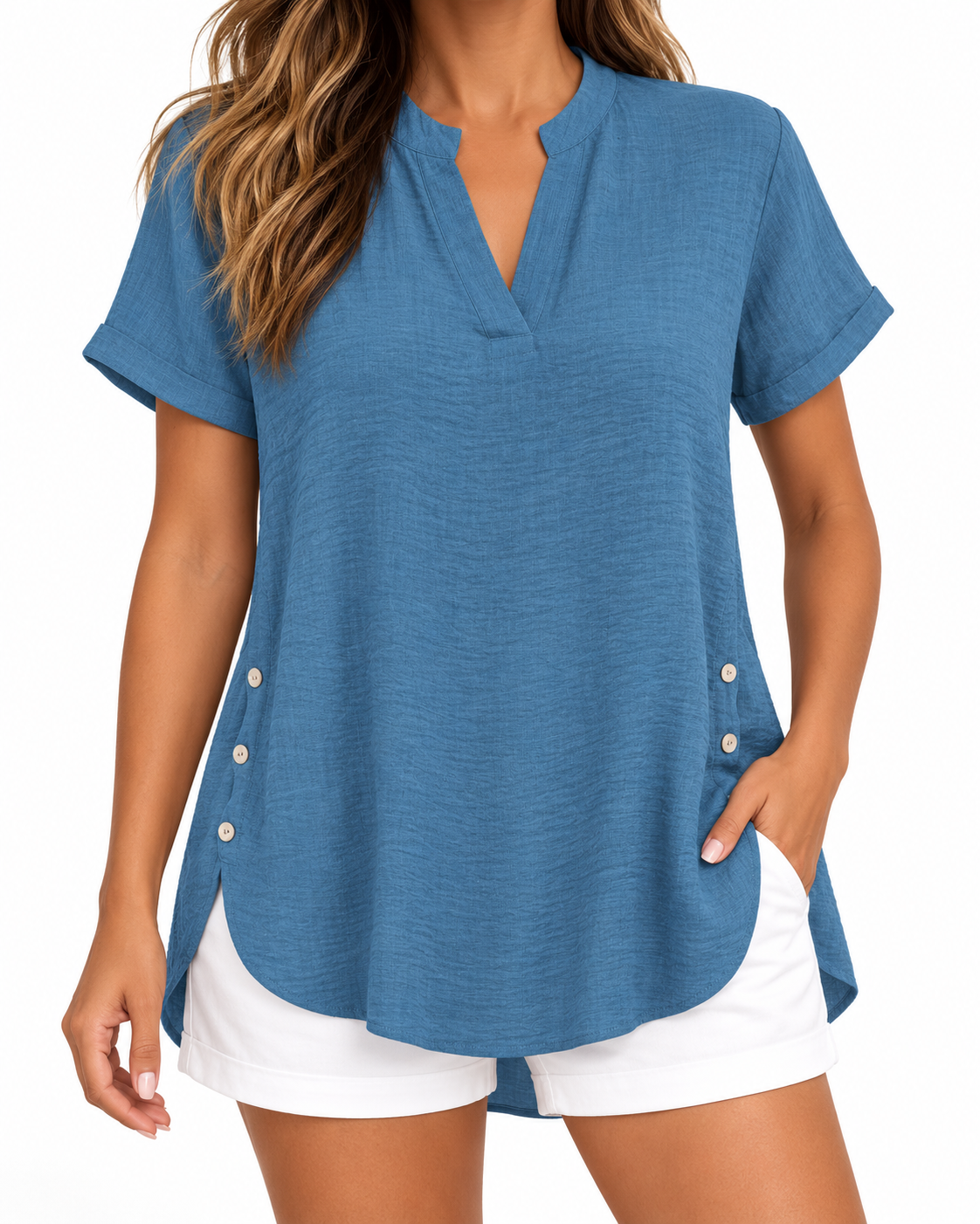 Harper | Side-Button Split Hem Blouse