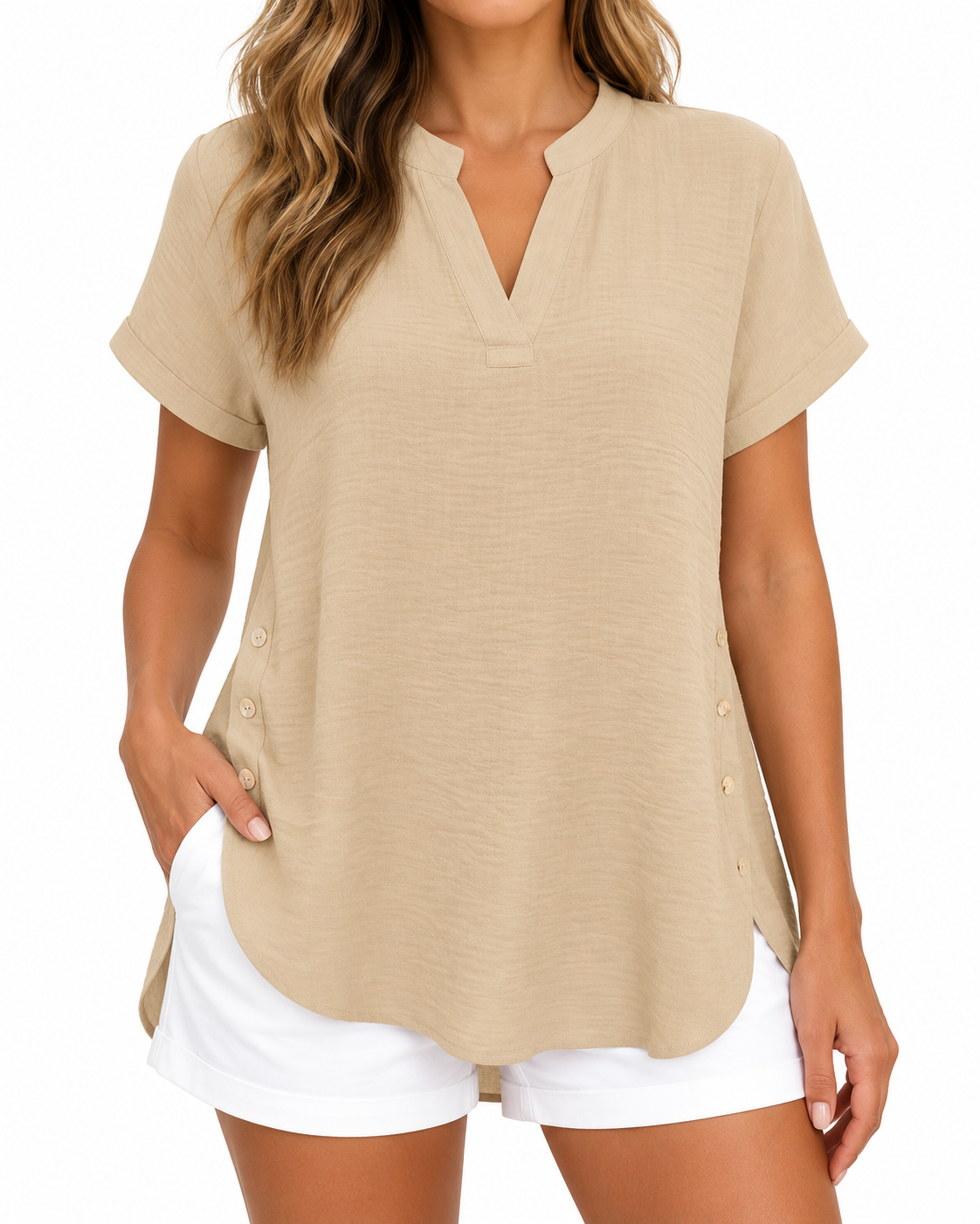 Harper | Side-Button Split Hem Blouse