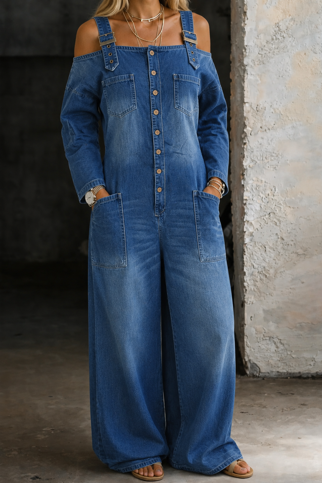 Sophia | Off Shoulder Denim Jumpsuit