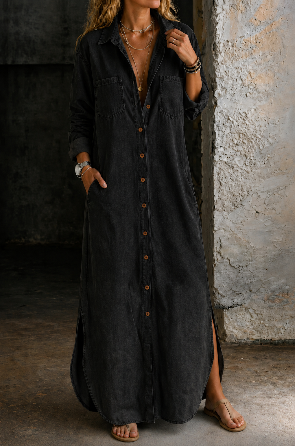 Delana | Button Down Denim Dress
