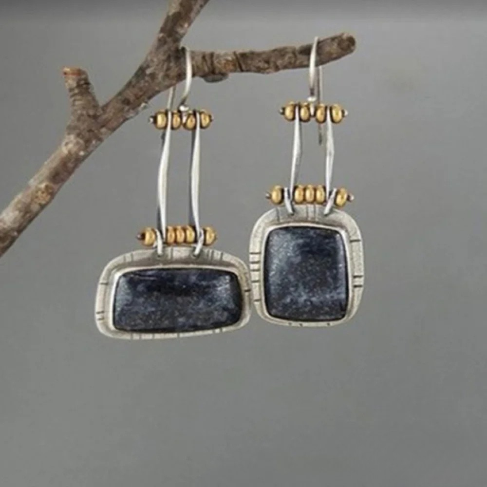 Ines | Retro Midnight Silver Earrings