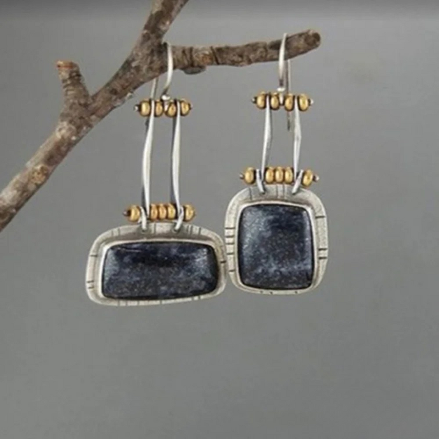 Ines | Retro Midnight Silver Earrings