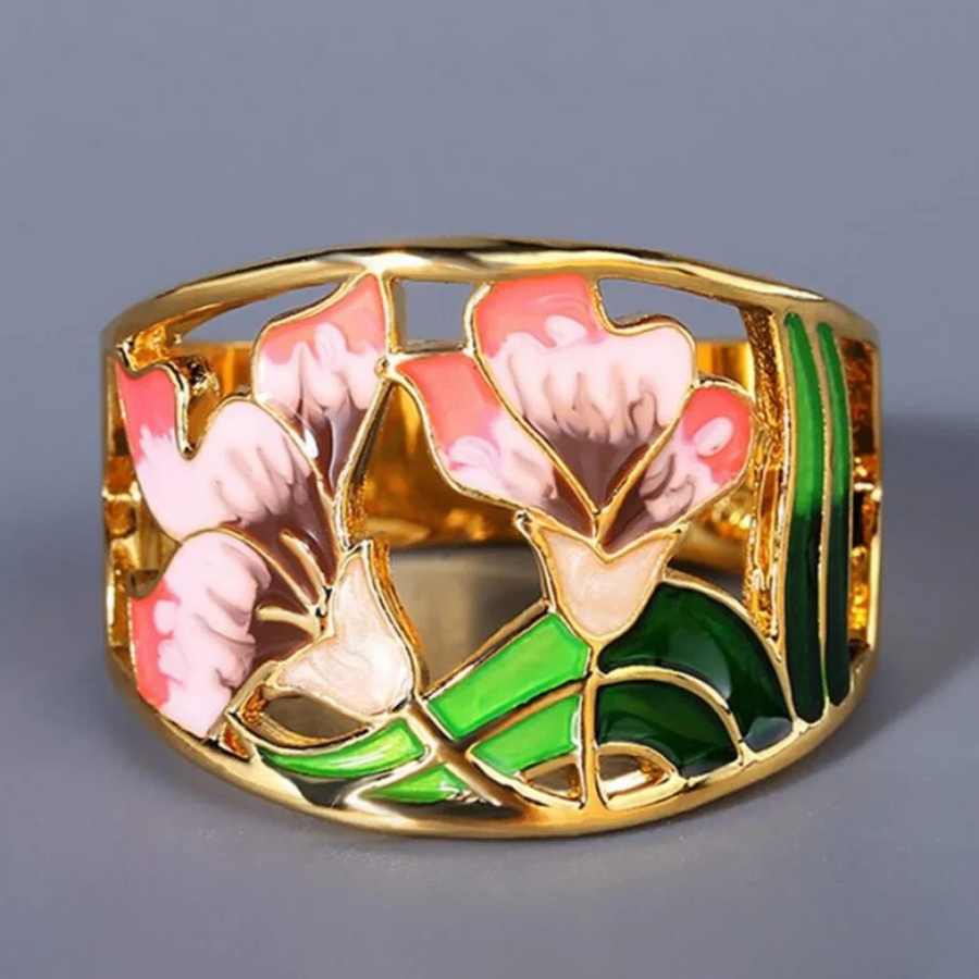 Delia | Retro Gold Enamel Flower Ring