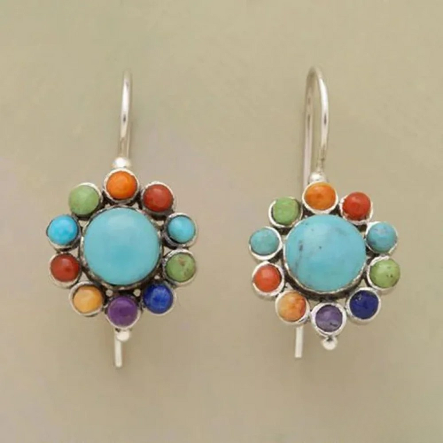 Mae | Multicolored Round Earrings in Turquoise