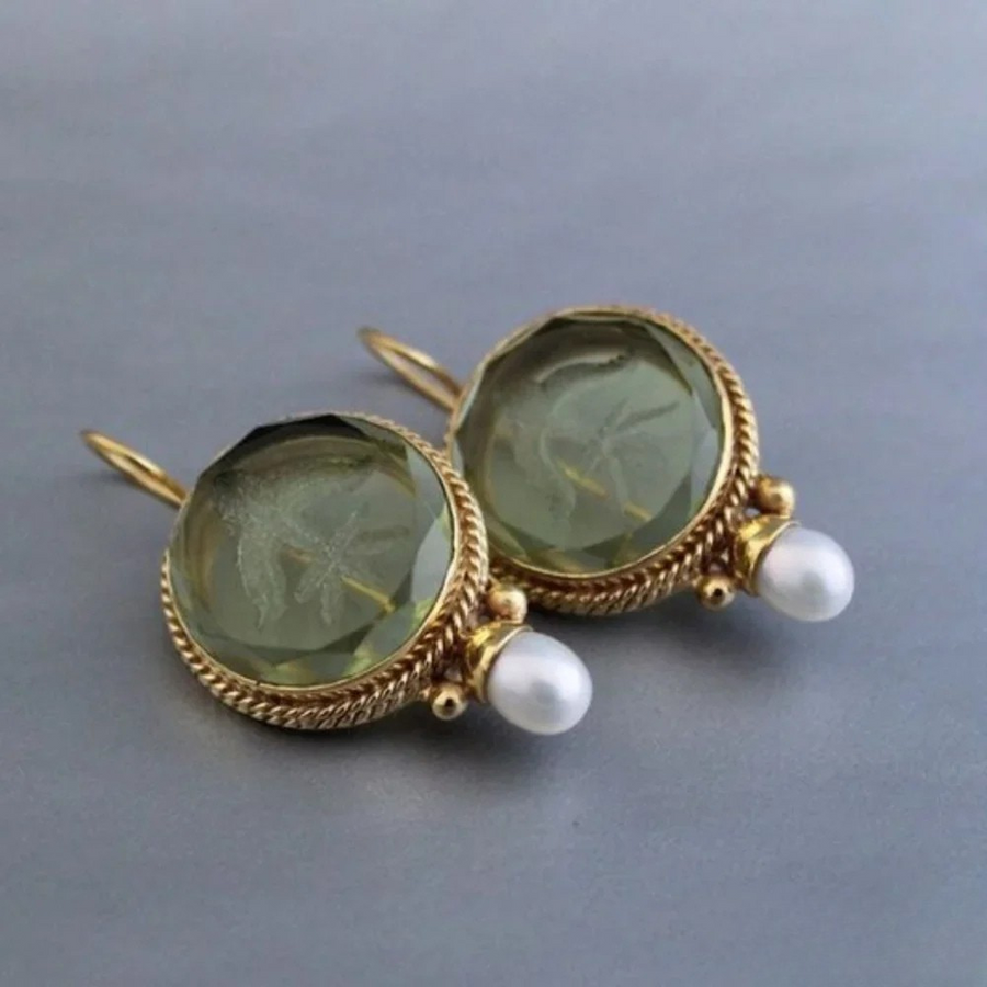 Gracia | Vintage Round Green Stone Earrings