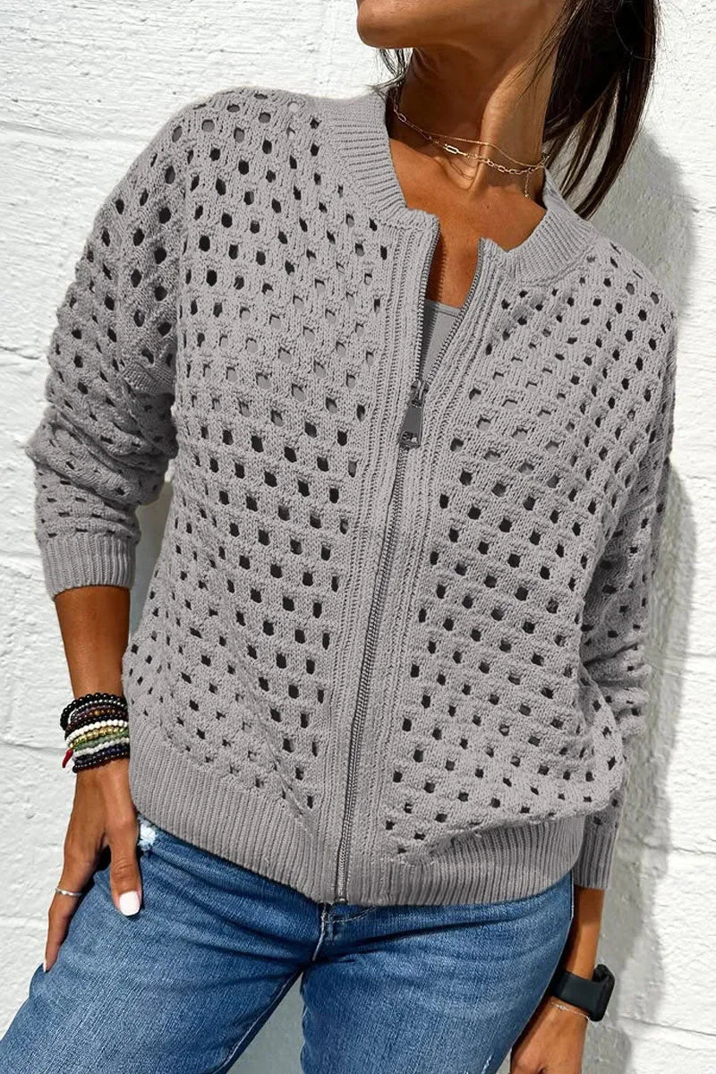 Solenne | Zip Front Knitted Cardigan