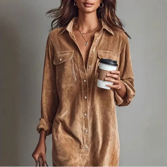 Ashleigh | Boho Corduroy Polo Collar Maxi Dress