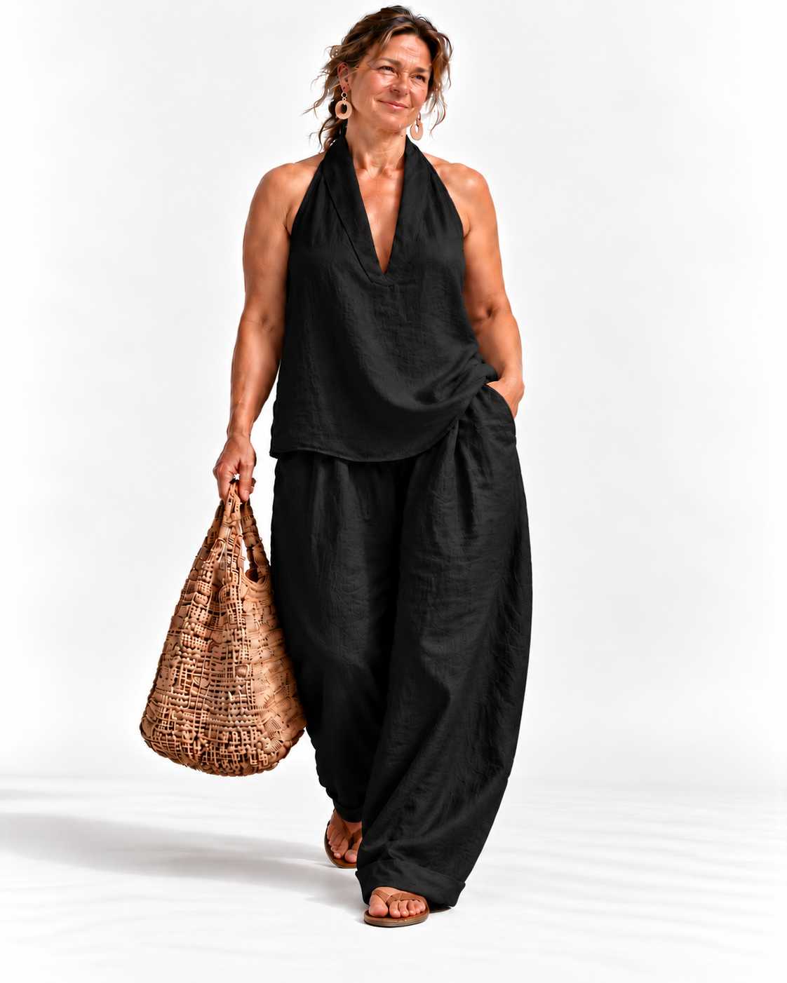 Riviera | Halter Neck Top & Wide-Leg Pant Set