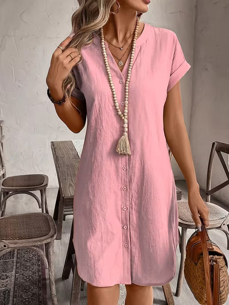 Delphine | Button-Front V-Neck Shirt Dress