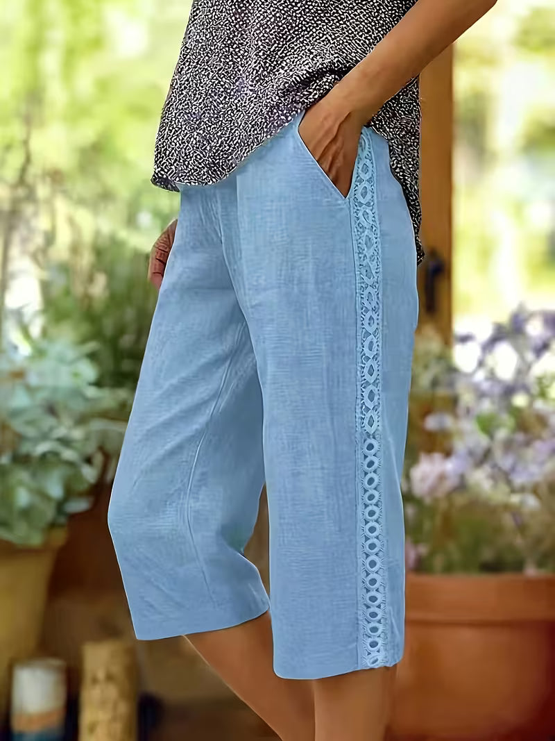 Cassidy | Lace-Trim Capri Pants with Pockets