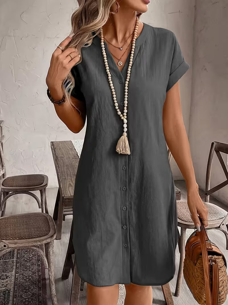 Delphine | Button-Front V-Neck Shirt Dress