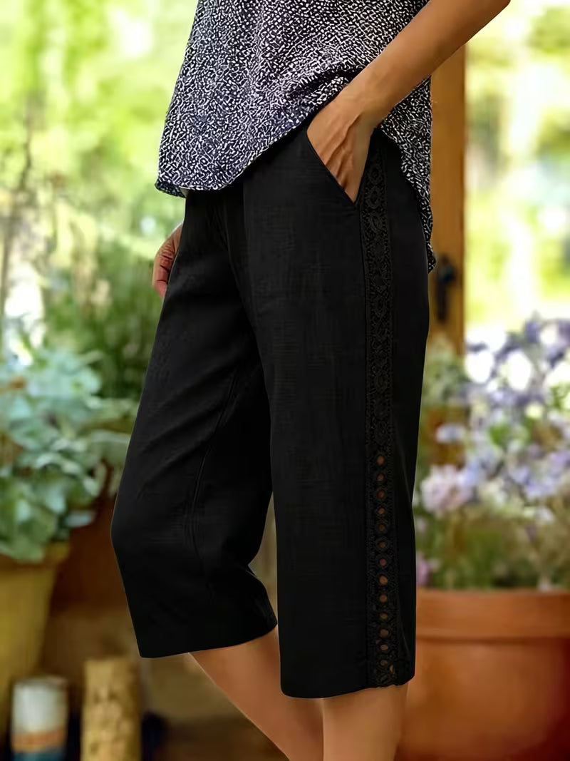 Cassidy | Lace-Trim Capri Pants with Pockets