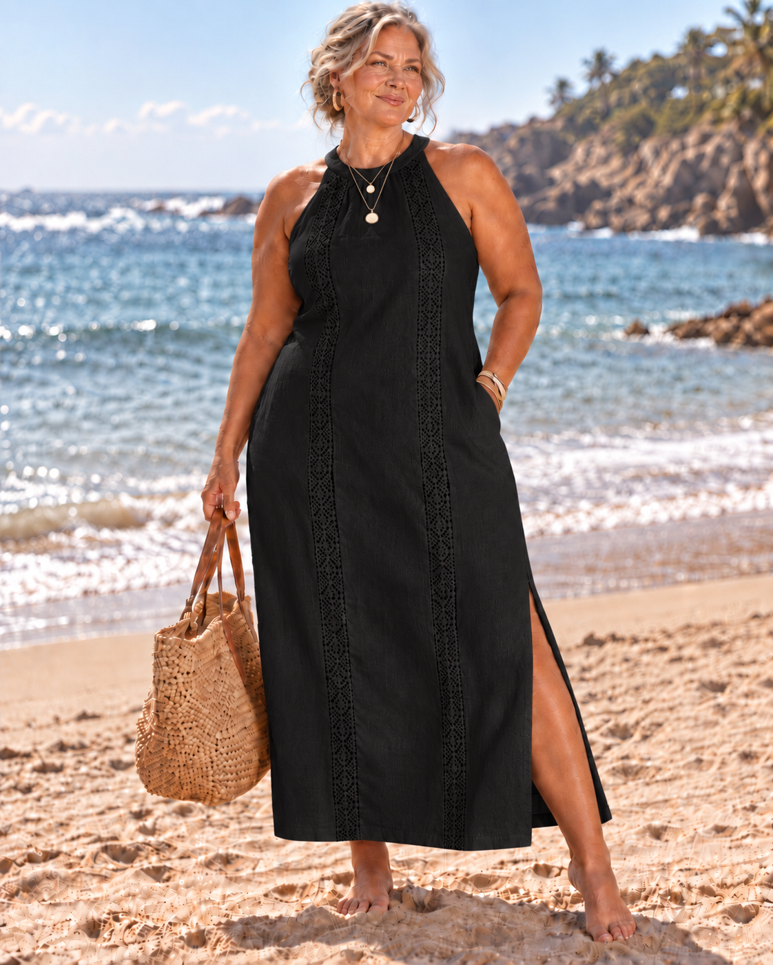 Jimena | Linen Midi Dress with Mao Collar