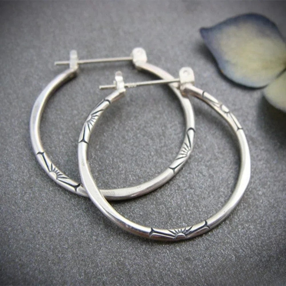 Ursa | Retro Silver Hoop Earrings