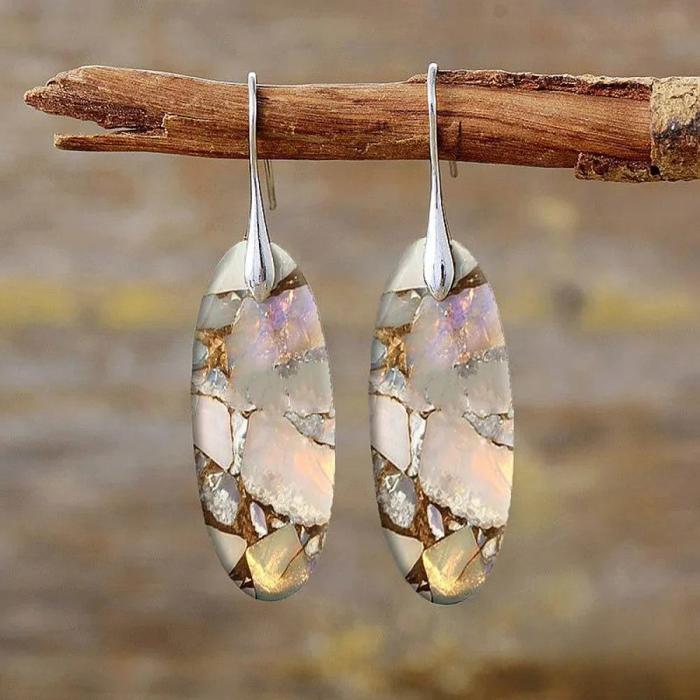 Ula | Vintage Oval Stone Earrings Made from Natural Materials