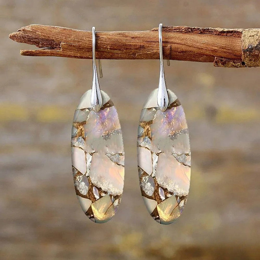Ula | Vintage Oval Stone Earrings Made from Natural Materials