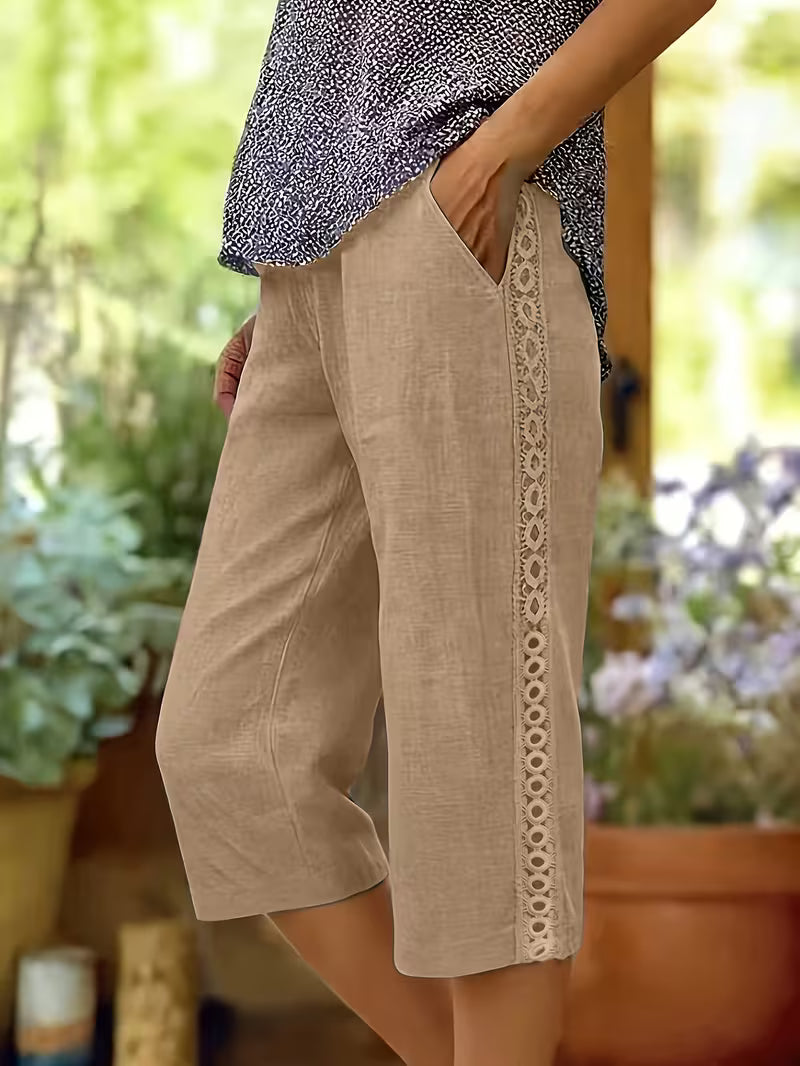 Cassidy | Lace-Trim Capri Pants with Pockets