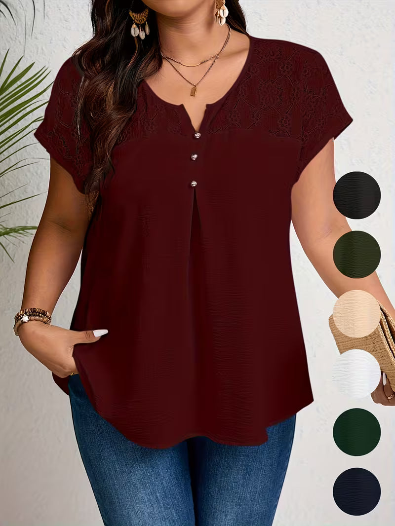 Elodie | Lace Yoke Button Top