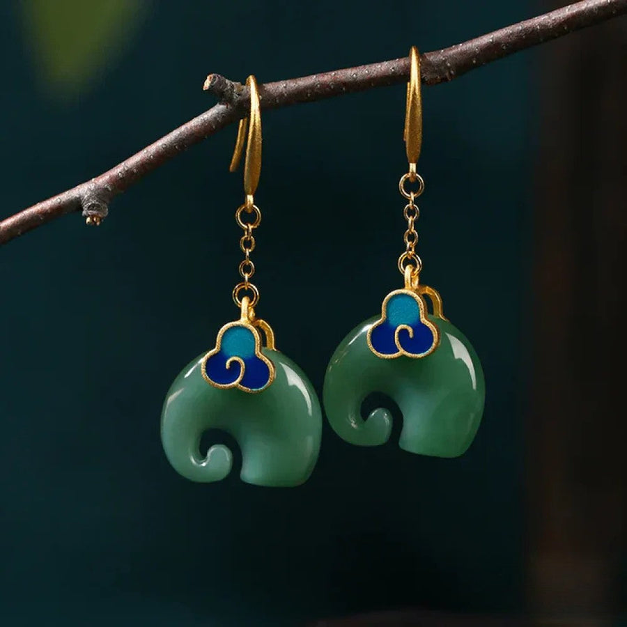 Elke | Retro Green Elephant Earrings