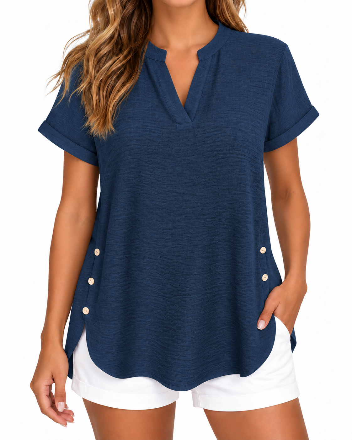 Harper | Side-Button Split Hem Blouse