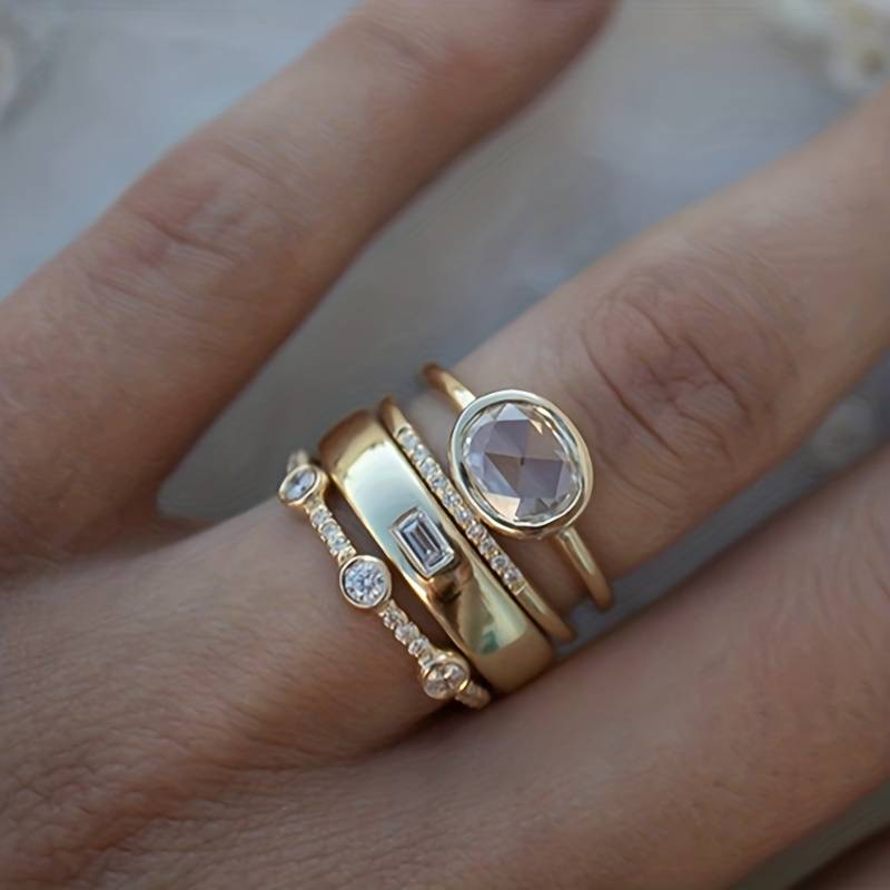 Mireille | Vintage Gold & Zirconia Ring Set