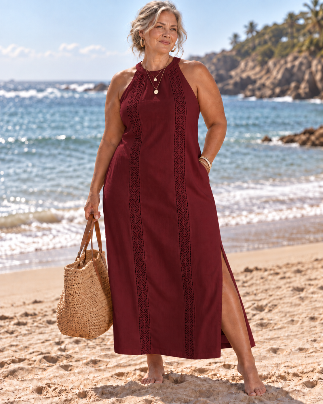 Jimena | Linen Midi Dress with Mao Collar